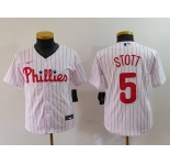 Youth Philadelphia Phillies #5 Bryson Stott White Pinstripe Stitched Cool Base Jersey