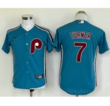 Youth Philadelphia Phillies #7 Trea Turner Blue Stitched MLB Cool Base Nike Jersey