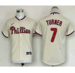 Youth Philadelphia Phillies #7 Trea Turner Cream Stitched MLB Cool Base Nike Jersey