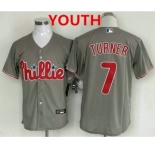 Youth Philadelphia Phillies #7 Trea Turner Grey Cool Base Stitched Baseball Jersey