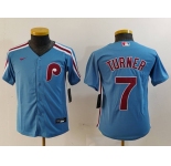 Youth Philadelphia Phillies #7 Trea Turner Light Blue Cooperstown Cool Base Jersey