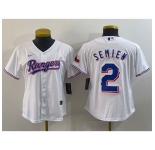 Women Texas Rangers 2 Marcus Semien White With Patch Stitched Baseball Jersey