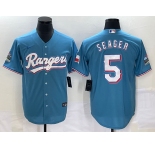 Women Texas Rangers #5 Corey Seager Light Blue Stitched MLB Cool Base Nike Jersey