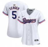 Women Texas Rangers 5 Corey Seager White 2024 Gold Collection Stitched Baseball Jersey
