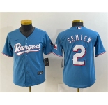 Women's Texas Rangers #2 Marcus Semien Blue With Patch Stitched Baseball Jersey(Run Small)