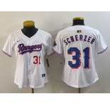 Women's Texas Rangers #31 Max Scherzer Number White 2024 Gold Collection Limited Cool Base Jersey