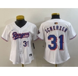 Women's Texas Rangers #31 Max Scherzer Number White 2024 Gold Collection Limited Cool Base Jerseys