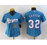Women's Texas Rangers #32 Evan Carter Light Blue Team Logo Cool Base Jerseys