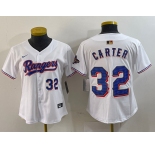 Women's Texas Rangers #32 Evan Carter Number White 2024 Gold Collection Limited Cool Base Jersey