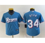 Women's Texas Rangers #34 Nolan Ryan Blue With Patch Stitched Baseball Jersey(Run Small)