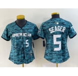 Women's Texas Rangers #5 Corey Seager Number Teal 2023 All Star Stitched Baseball Jersey