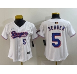 Women's Texas Rangers #5 Corey Seager Number White 2024 Gold Collection Limited Cool Base Jersey