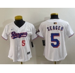 Women's Texas Rangers #5 Corey Seager Number White 2024 Gold Collection Limited Cool Base Jerseys