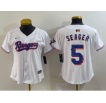 Women's Texas Rangers #5 Corey Seager White 2024 Gold Collection Limited Cool Base Jersey