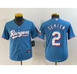 Youth Texas Rangers #2 Marcus Semien Light Blue Team Logo Cool Base Jersey