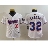 Youth Texas Rangers #32 Evan Carter Number White 2024 Gold Collection Limited Cool Base Jersey