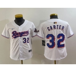 Youth Texas Rangers #32 Evan Carter Number White 2024 Gold Collection Limited Cool Base Jerseys