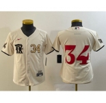 Youth Texas Rangers #34 Nolan Ryan Number Cream 2023 City Connect Stitched Baseball Jersey