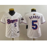 Youth Texas Rangers #5 Corey Seager Number White 2024 Gold Collection Limited Cool Base Jersey