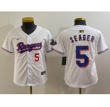 Youth Texas Rangers #5 Corey Seager Number White 2024 Gold Collection Limited Cool Base Jerseys