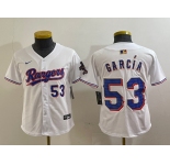 Youth Texas Rangers #53 Adolis Garcia Number White 2024 Gold Collection Limited Cool Base Jersey