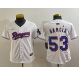 Youth Texas Rangers #53 Adolis Garcia White 2024 Gold Collection Limited Cool Base Jersey