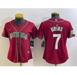 Women's Mexico Baseball #7 Julio Urias Number 2023 Red World Baseball Classic Stitched Jersey12