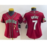 Women's Mexico Baseball #7 Julio Urias Number 2023 Red World Baseball Classic Stitched Jersey1