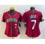Women's Mexico Baseball #7 Julio Urias Number 2023 Red World Baseball Classic Stitched Jersey8
