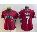 Women's Mexico Baseball #7 Julio Urias Number 2023 Red World Baseball Classic Stitched Jersey