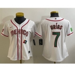 Women's Mexico Baseball #7 Julio Urias Number 2023 White World Classic Stitched Jersey9