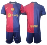 Men's Barcelona Custom Blue Red 2024-25 Home Soccer Jersey Suit