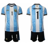 Men's Argentina #1 Caballero White Blue Home Soccer Jersey Suit