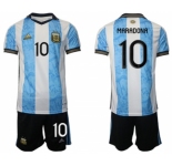 Men's Argentina #10 Diego Maradona White Blue Home Soccer Jersey Suit