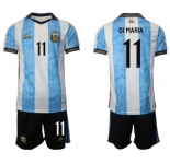 Men's Argentina #11 Di maria White Blue Home Soccer Jersey Suit
