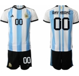Men's Argentina Custom White Blue Home Soccer Jersey Suit
