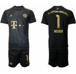 Men's FC Bayern M端nchen #1 Neuer Black Away Soccer Jersey with Shorts