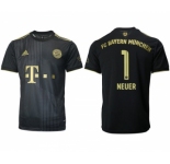 Men's FC Bayern M端nchen #1 Neuer Black Away Soccer Jersey