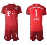 Men's FC Bayern M端nchen #1 Neuer Red Home Soccer Jersey with Shorts