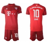 Men's FC Bayern München #10 Leroy Sané Red Home Soccer Jersey with Shorts