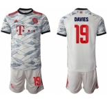 Men's FC Bayern M端nchen #19 Alphonso Davies White Away Soccer Jersey With Shorts