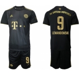 Men's FC Bayern München #9 Robert Lewandowski Black Away Soccer Jersey With Shorts