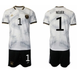 Men's Germany #1 Neuer White Home Soccer Jersey Suit