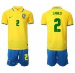 Men's Brazil #2 Danilo Yellow Home Soccer Jersey Suit