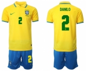 Men's Brazil #2 Danilo Yellow Home Soccer Jersey Suit