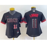 Women's Cincinnati Reds #11 Barry Larkin Number Black 2023 City Connect Cool Base Stitched Jersey1