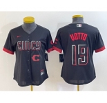Women's Cincinnati Reds #19 Joey Votto Black 2023 City Connect Cool Base Stitched Jersey1