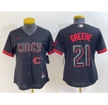 Women's Cincinnati Reds #21 Hunter Greene Black 2023 City Connect Cool Base Stitched Jersey