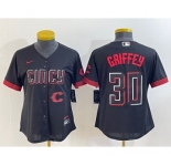 Women's Cincinnati Reds #30 Ken Griffey Jr Black 2023 City Connect Cool Base Stitched Jersey