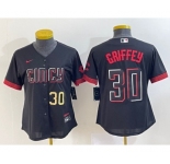 Women's Cincinnati Reds #30 Ken Griffey Jr Number Black 2023 City Connect Cool Base Stitched Jersey1